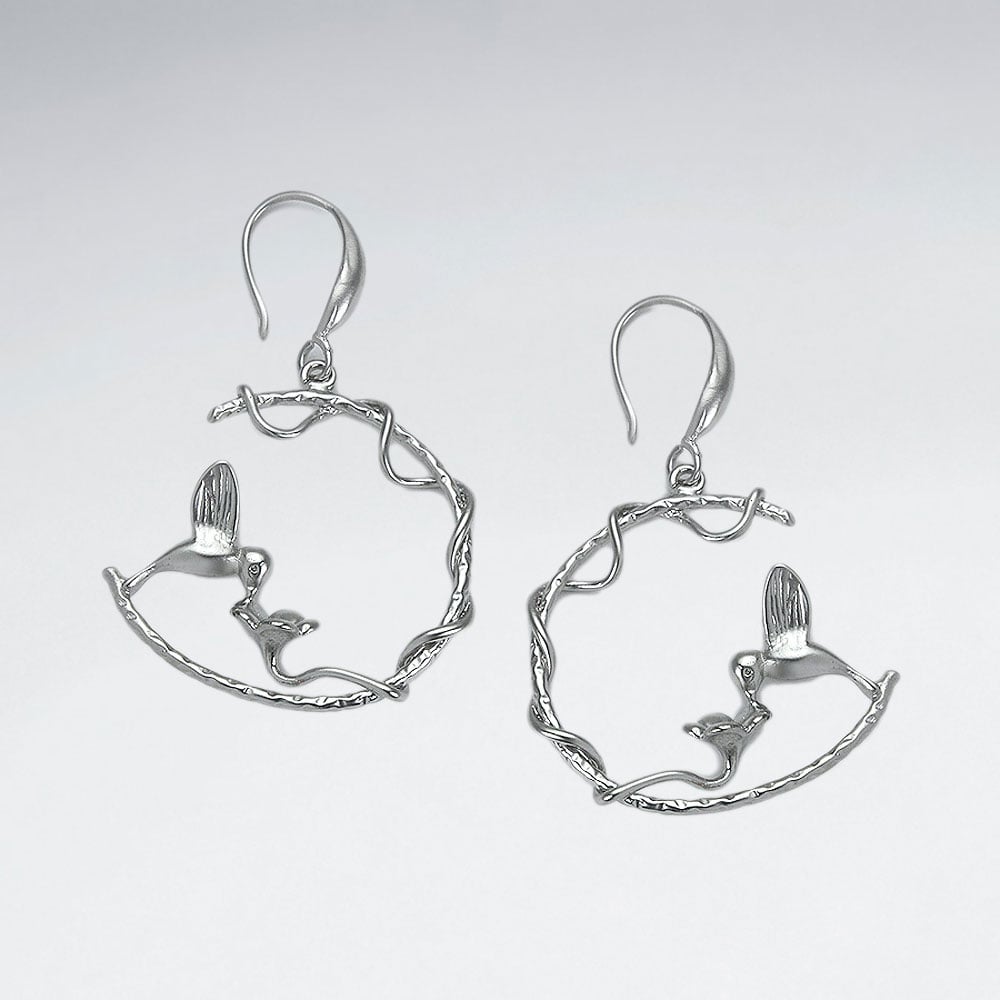 Brass Half Hoop Hummingbird Hook Earrings