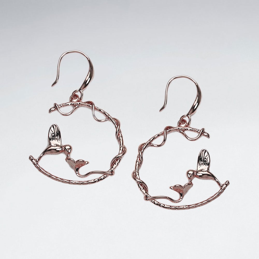 Brass Half Hoop Hummingbird Hook Earrings