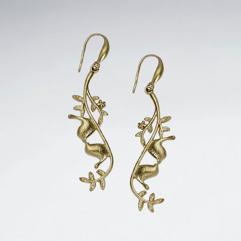Brass Kissing Birds Hook Earrings