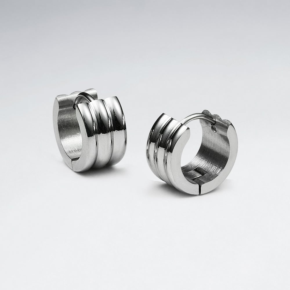 Stainless Steel Three Layer Huggie Hoop Earrings