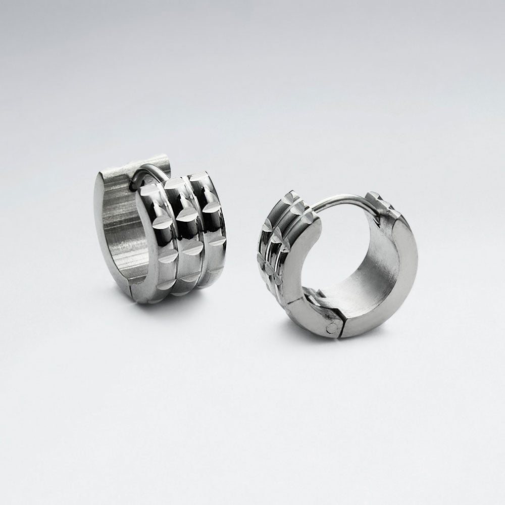 Stainless Steel Three Layer Split Huggie Hoop Earrings