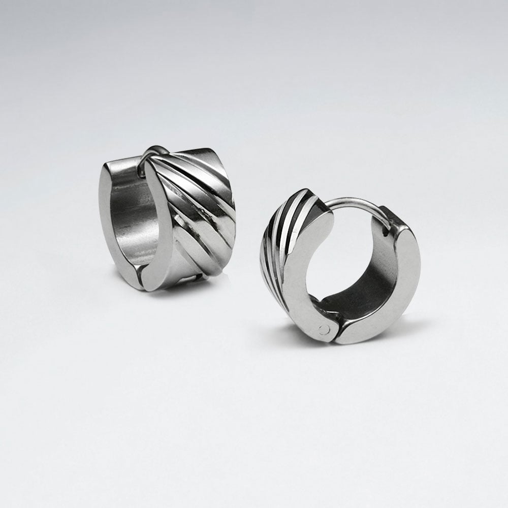 Stainless Steel Twist Groove Huggie Hoop Earrings