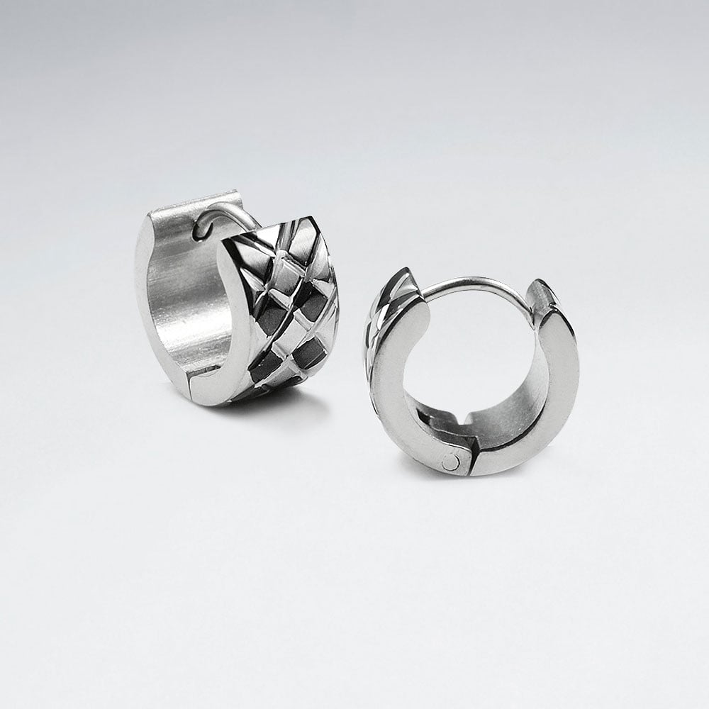 Stainless Steel Lattice Groove Huggie Hoop Earrings