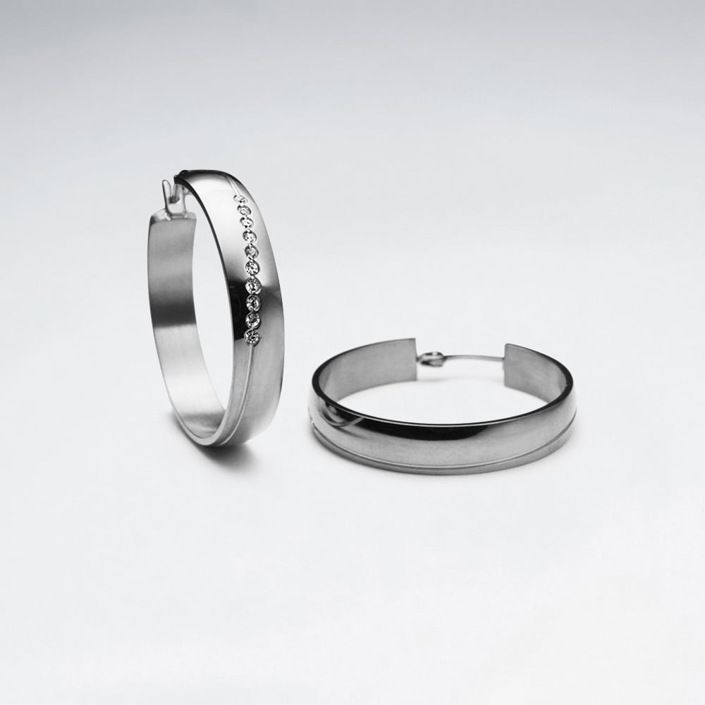 Stylish Stainless Steel & Crystal Studded Hoop Earrings