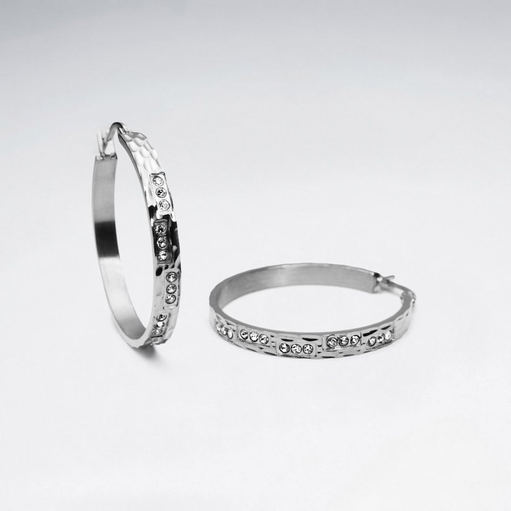 Thin Stainless Steel Crystal Hoop Earrings