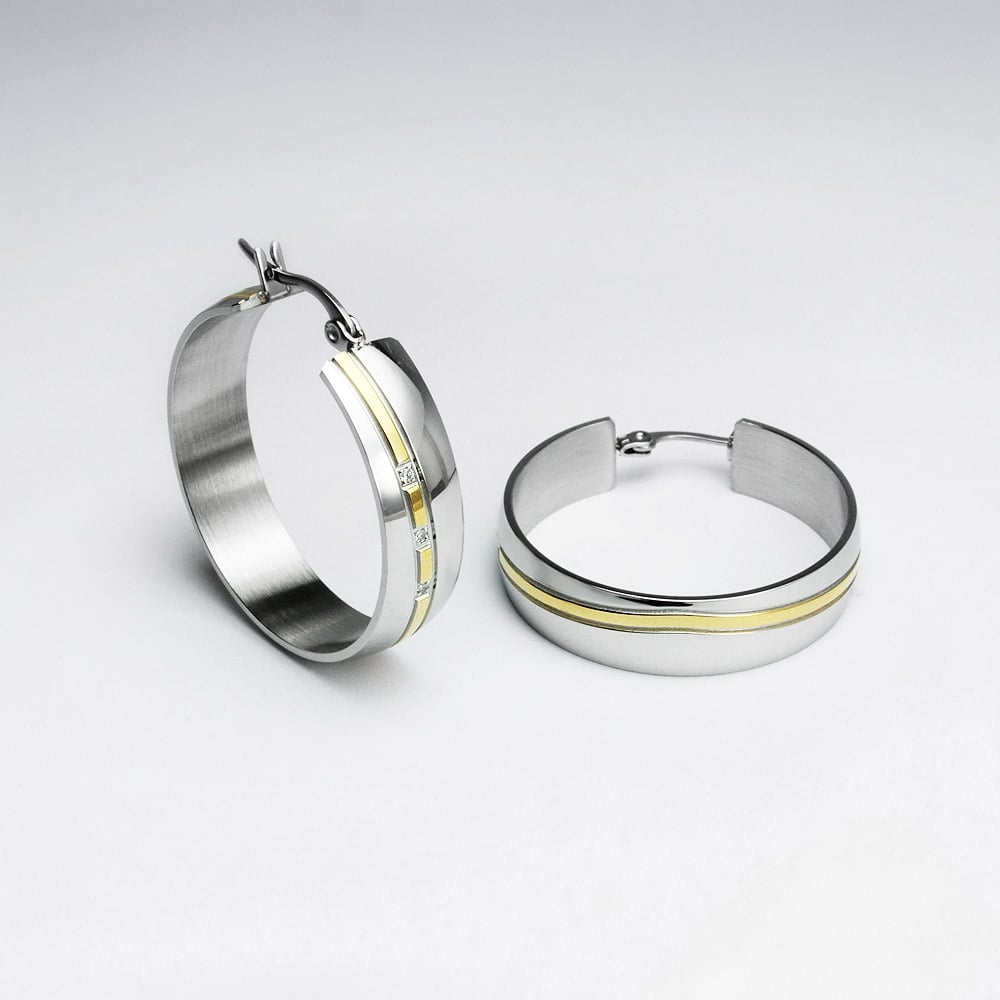 Stainless Steel Lined & Crystal Studded Hoop Earrings