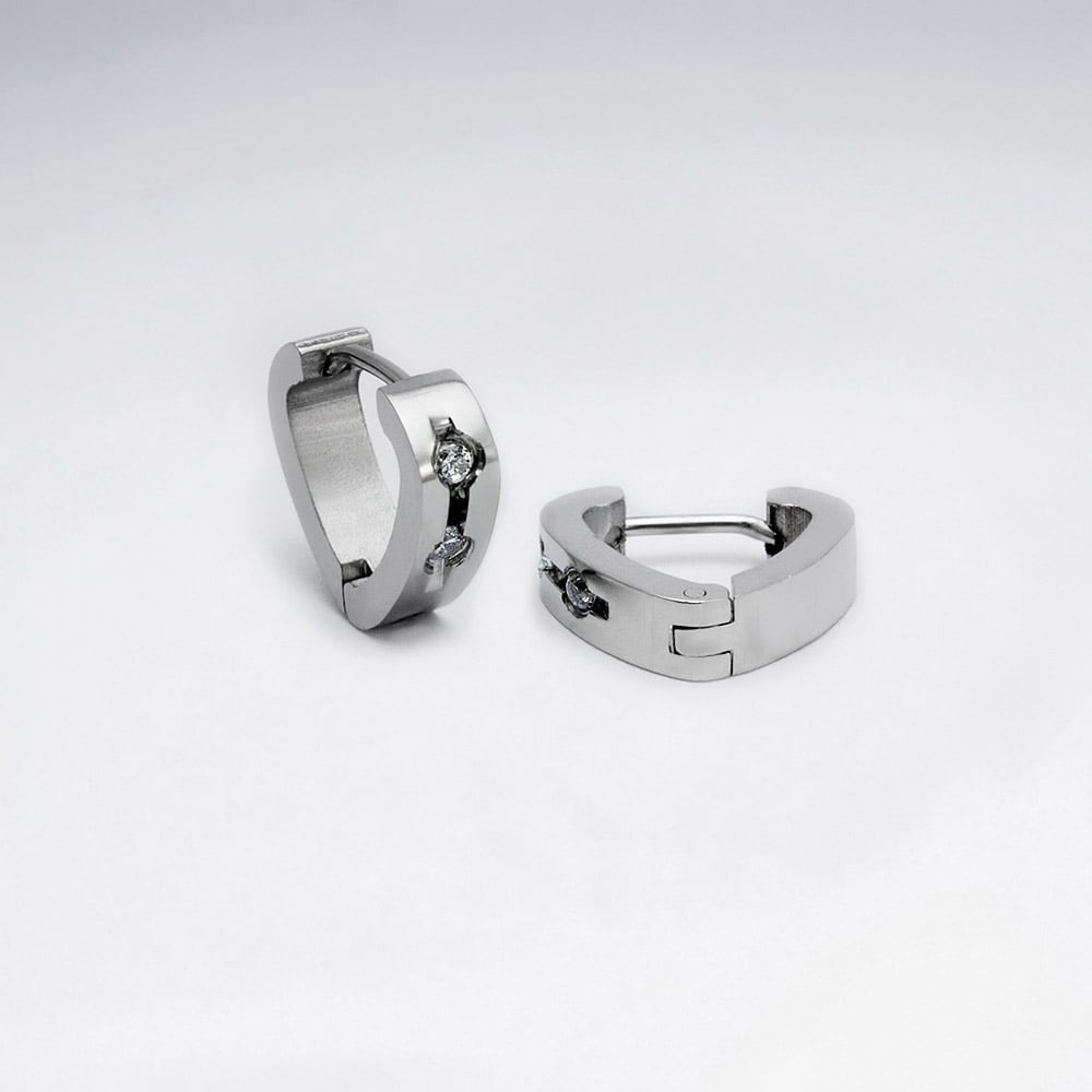 Triangle Stainless Steel & Crystal Huggie Hoop Earrings
