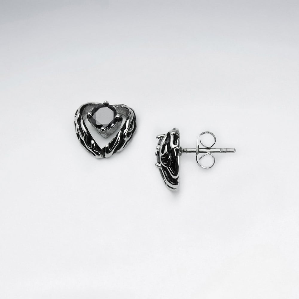 Black Jet Stainless Steel Oxidized Dark Hearts Earrings