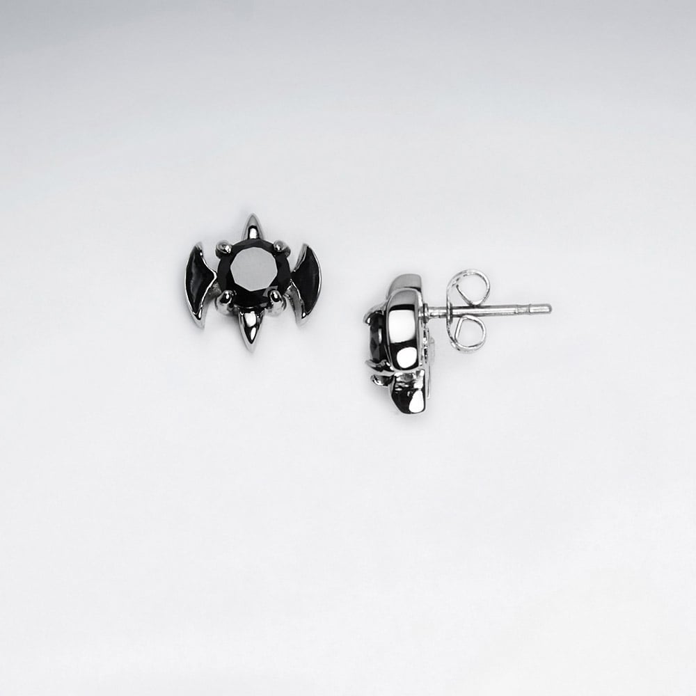 Black Jet Stainless Steel Oxidized Bat Silhouette  Earrings