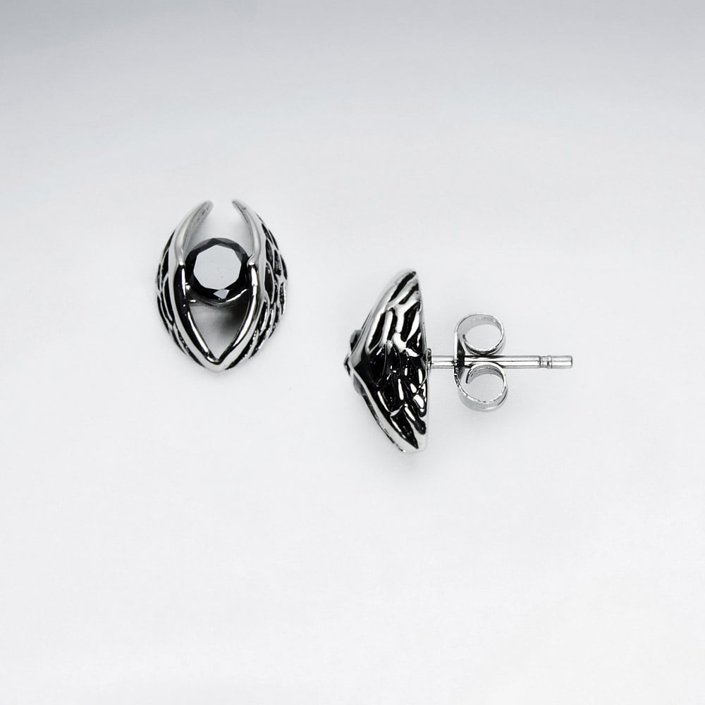 Black Jet Stainless Steel Oxidized Angel Wings Earrings