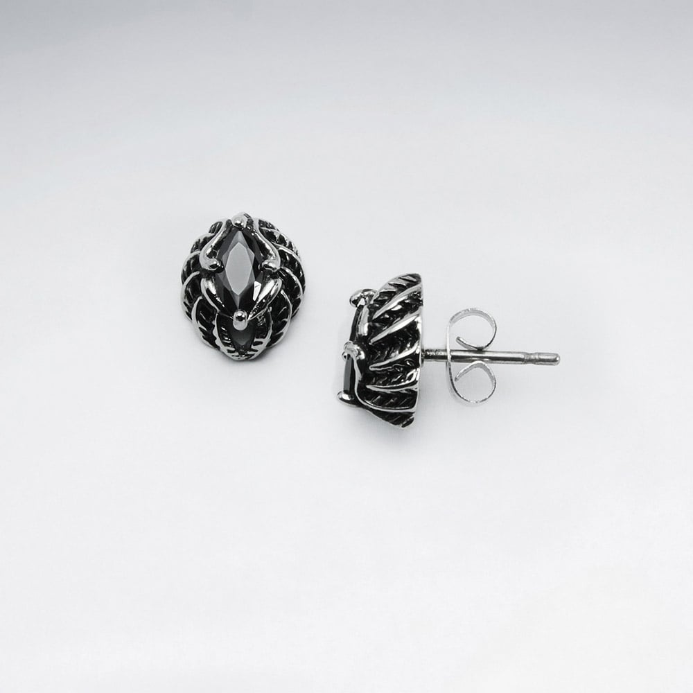 Black Jet Stainless Steel OxidizedOrganic Shapes Earrings