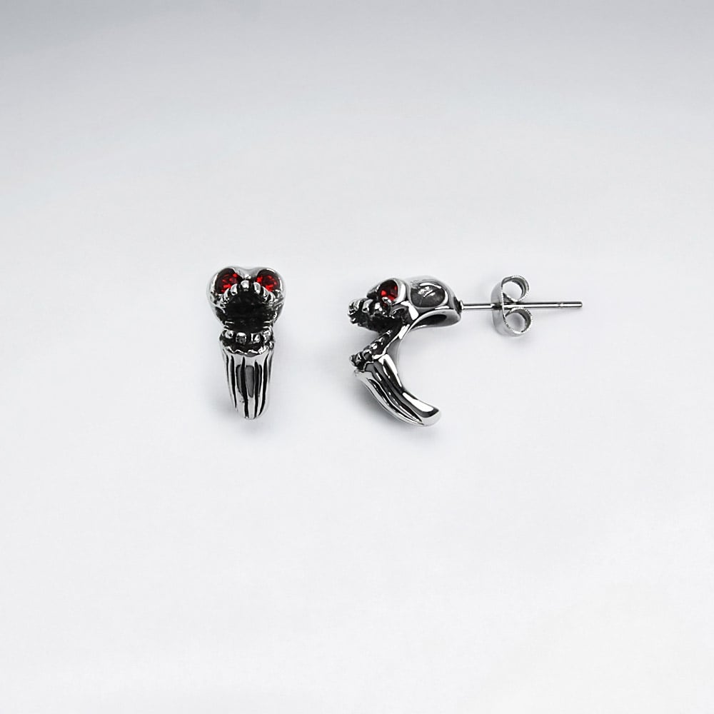 Stainless Steel Oxidized Demon Skull Crystal Earrings