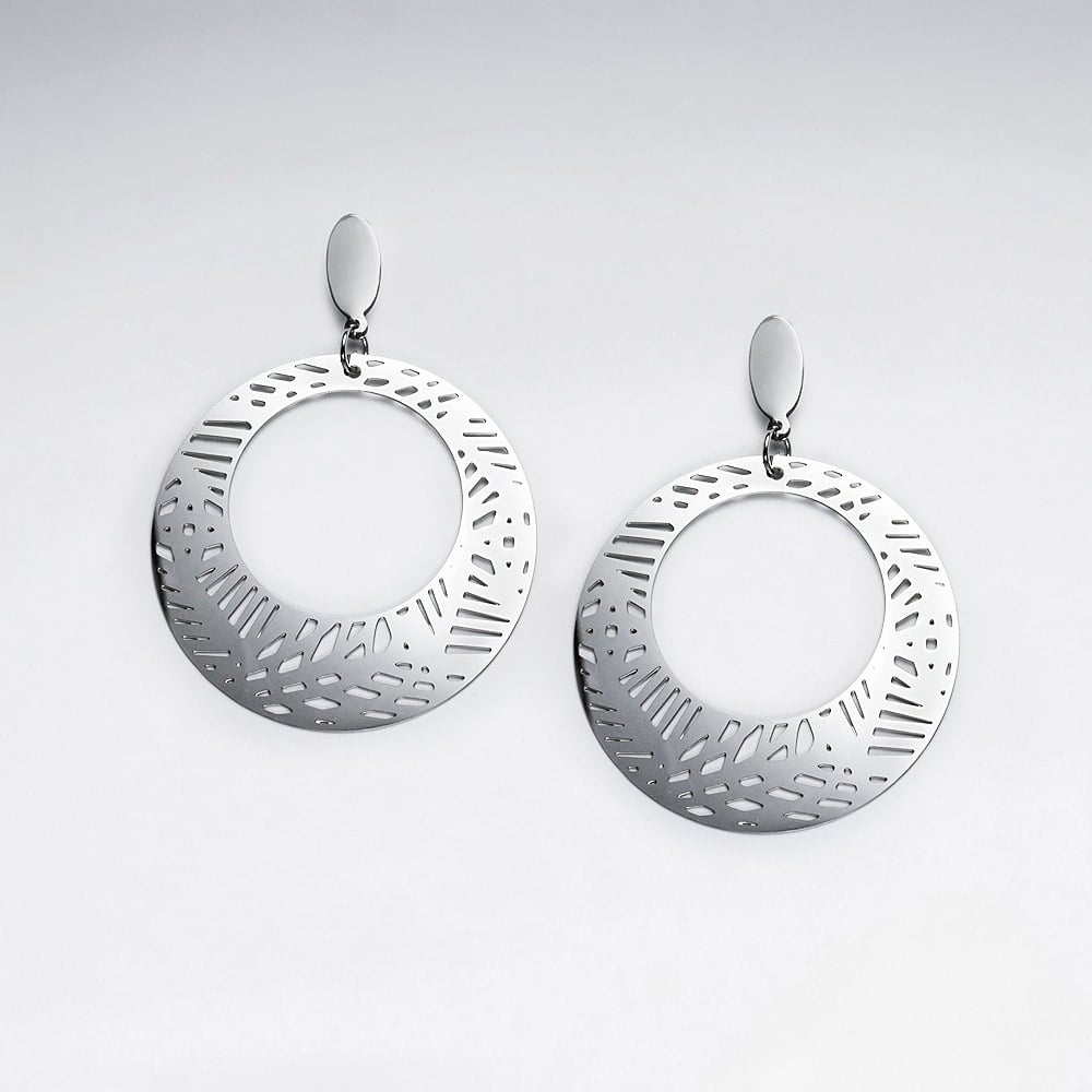 Stainless Steel Cutout Designs Open Disc Earrings