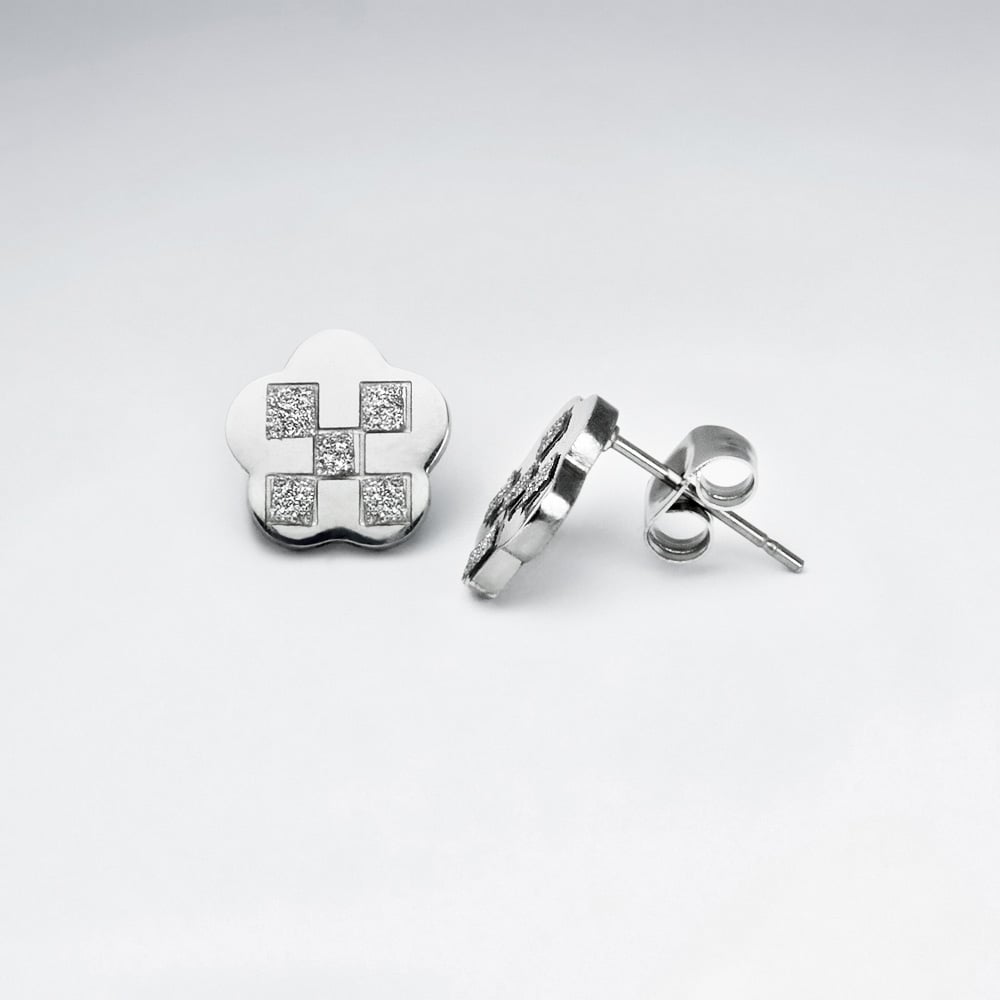 Stainless Steel Cloud Checkered Textured Earrings