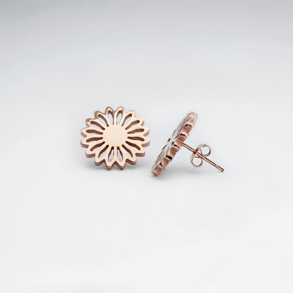 Stainless Steel Rosegold Tone Flower Burst Earrings