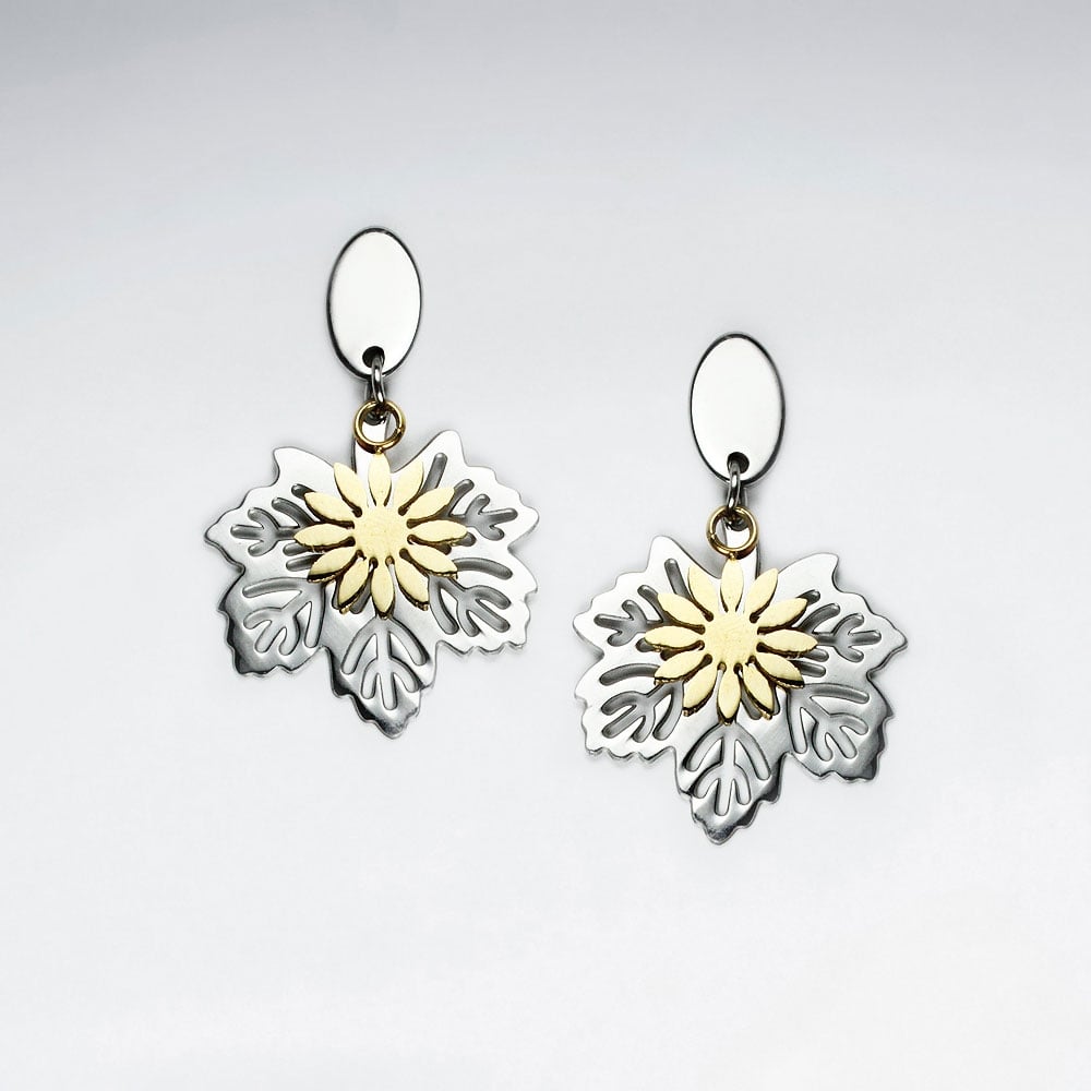 Duel Tone Stainless Steel Leaf Cut Earrings