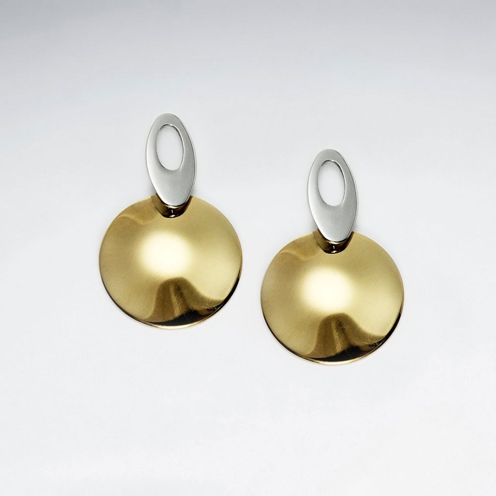 Stainless Steel Duel Tones Circle Earrings