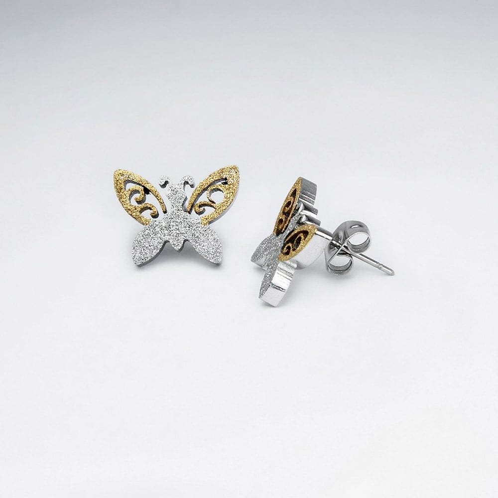 Stainless Steel Duel Tone Butterfly Earrings
