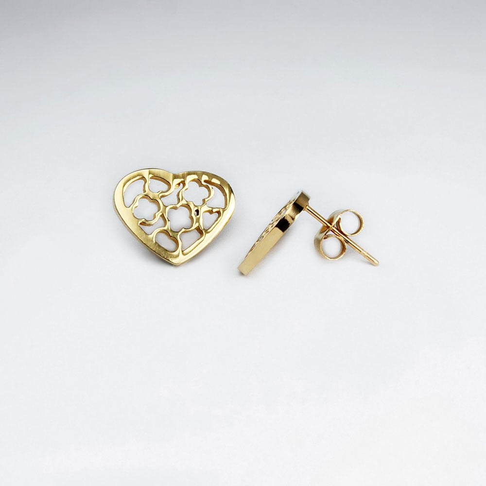 Stainless Steel Openwork Trefoil Heart Earrings