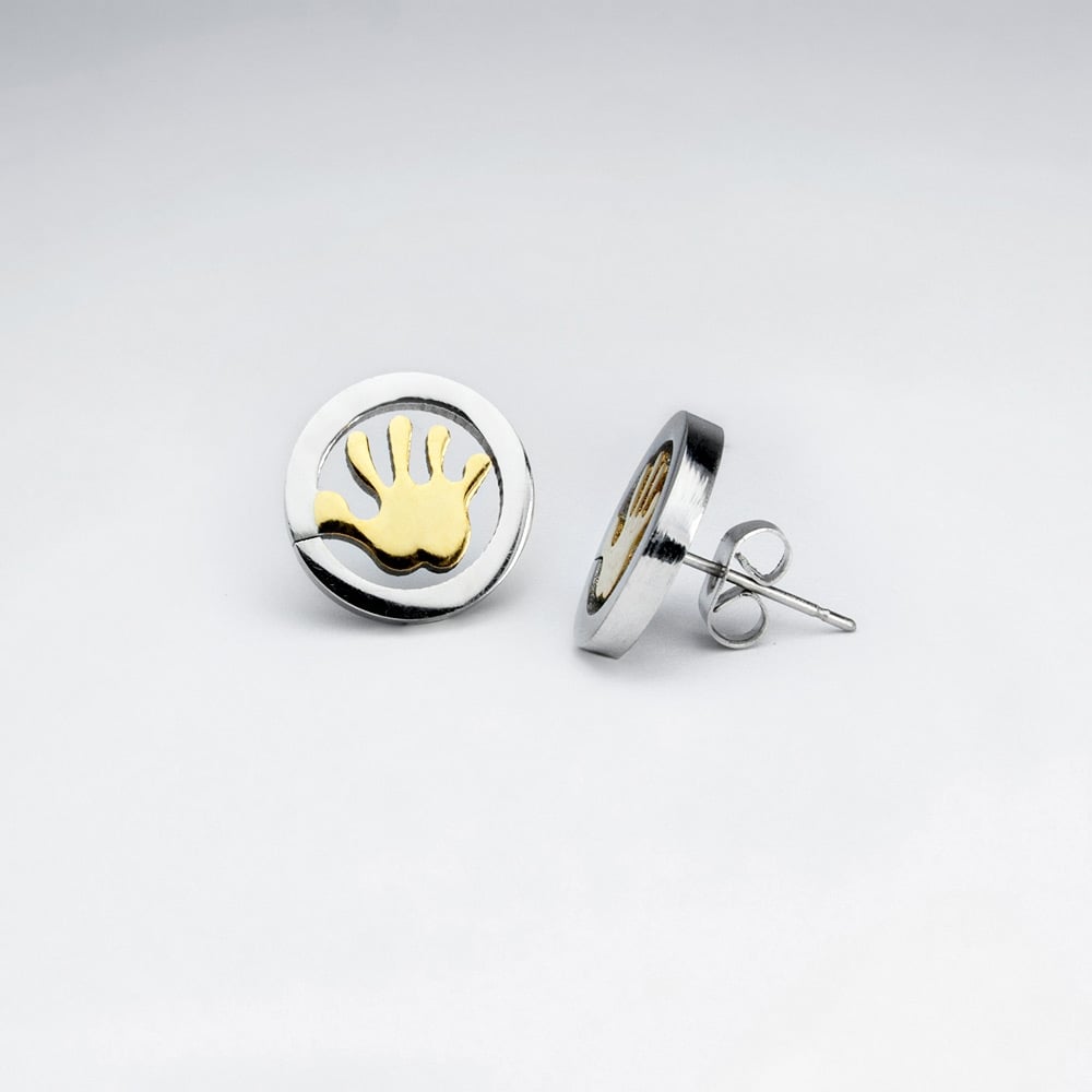 Stainless Steel Duel Tone Openwork Handprint Earrings