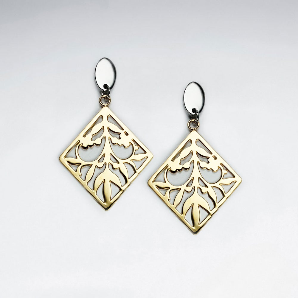 Stainless Steel Organic Openwork Marquis Dangle Earrings