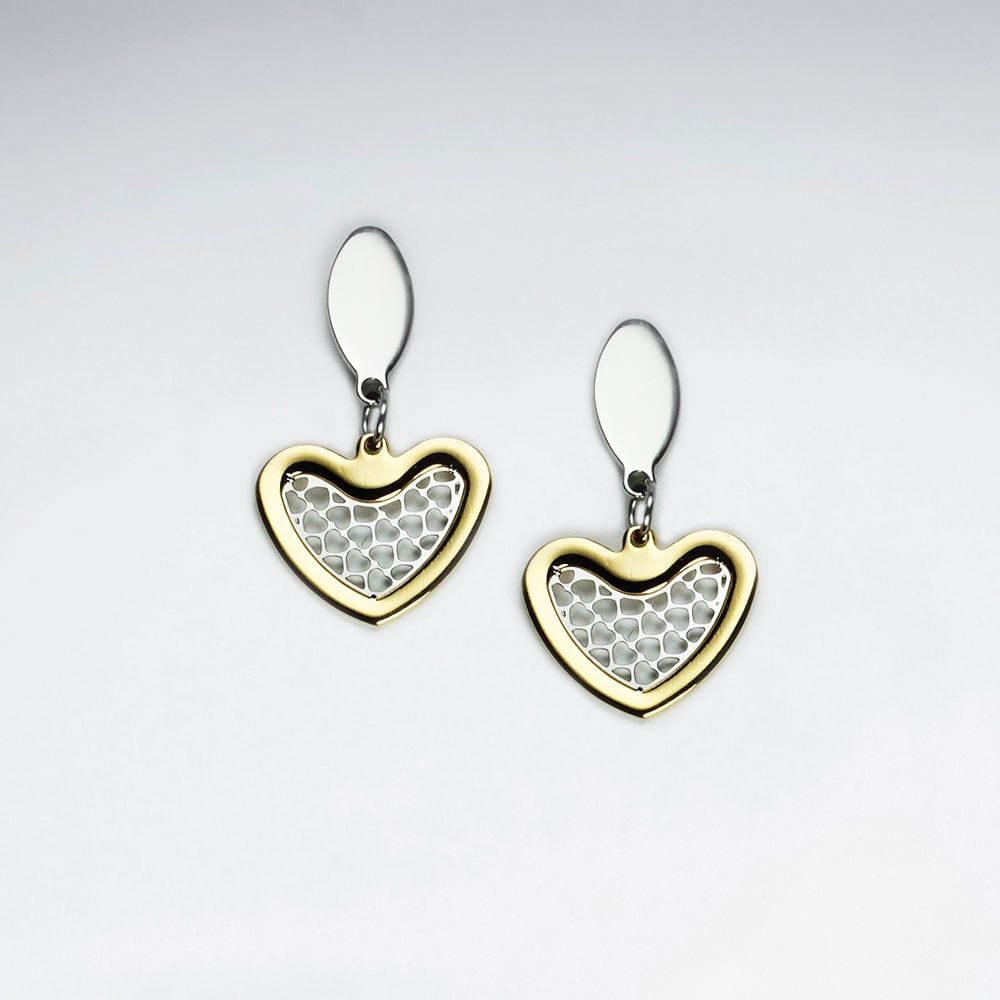 Stainless Steel Mesh Style Heart Dangle Earrings