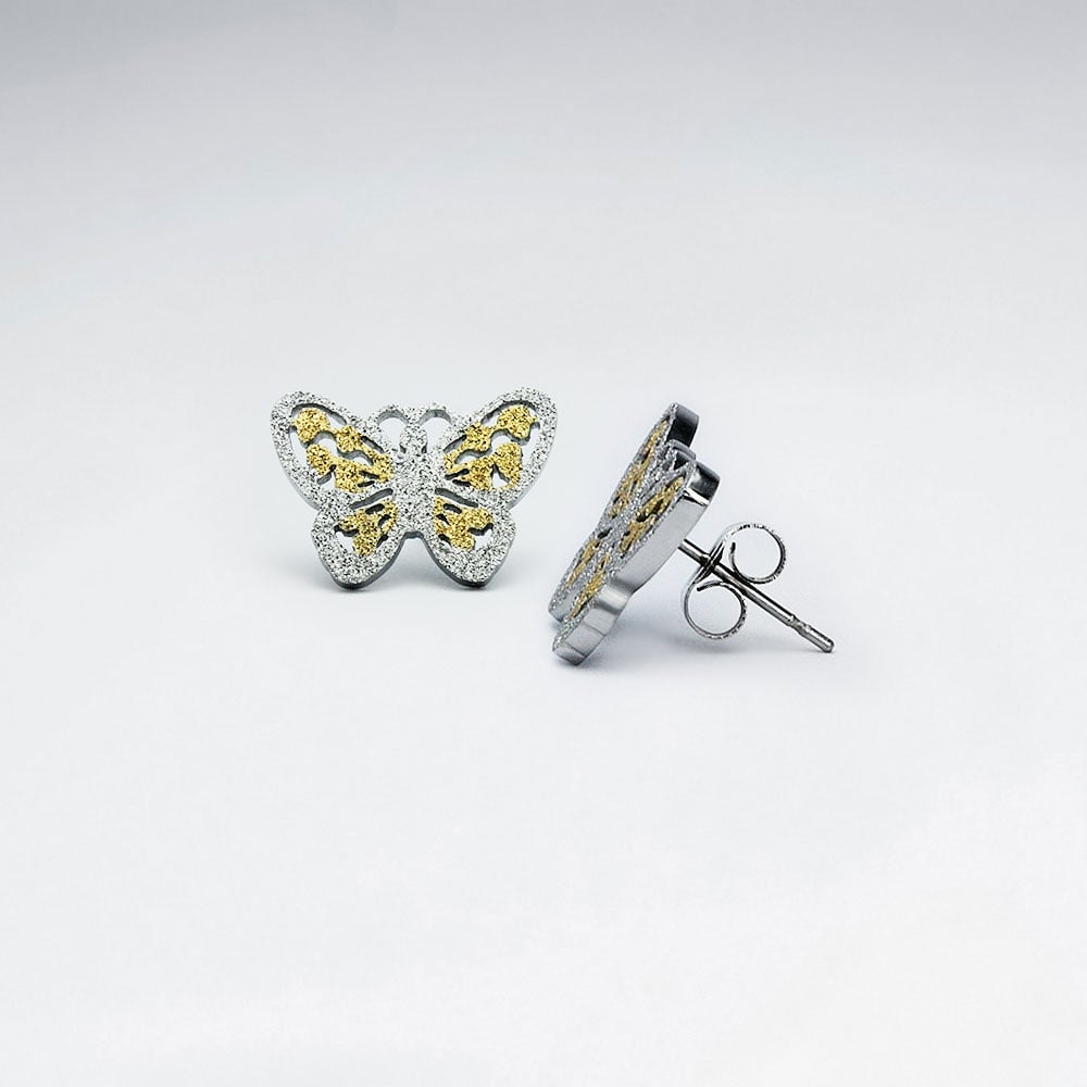 Petite Textured Cutout Butterfly Stainless Steel Earrings