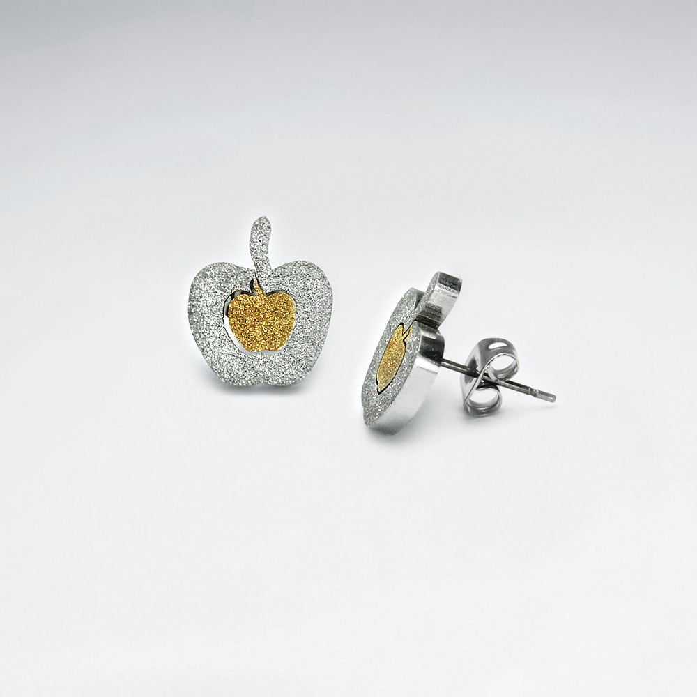 Stainless Steel Duel Tones Textured Apple Earrings