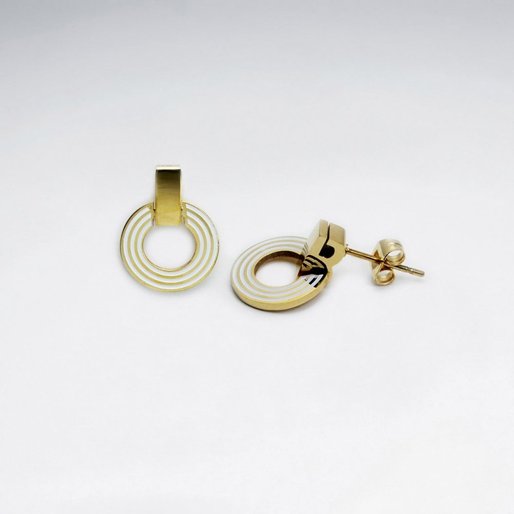 Stainless Steel Circle Wreath Goldtone Stud Earrings