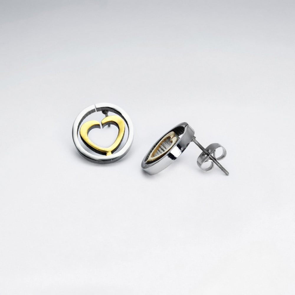 Stainless Steel Openwork Circle Heart Stud Earrings
