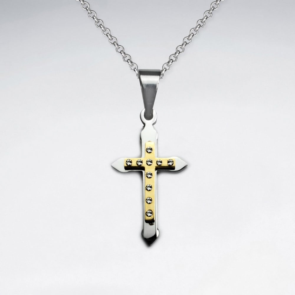 Stainless Steel Cubic Zirconia Cross Pendant