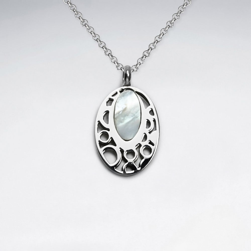 Stainless Steel Faux Shell Bubble Cutout Oval Pendant