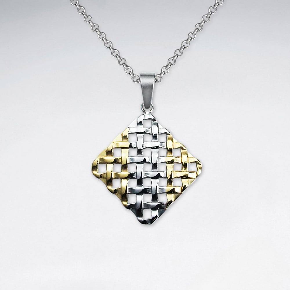 Stainless Steel Woven Designs Marquis Silhouette Pendant