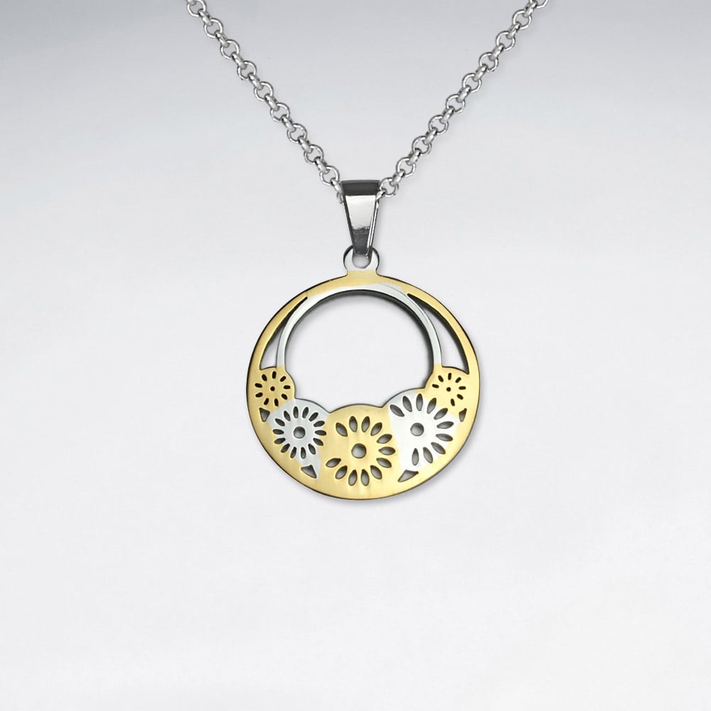 Duel Tones Steampunk Gears Circle Stainless Steel Pendant