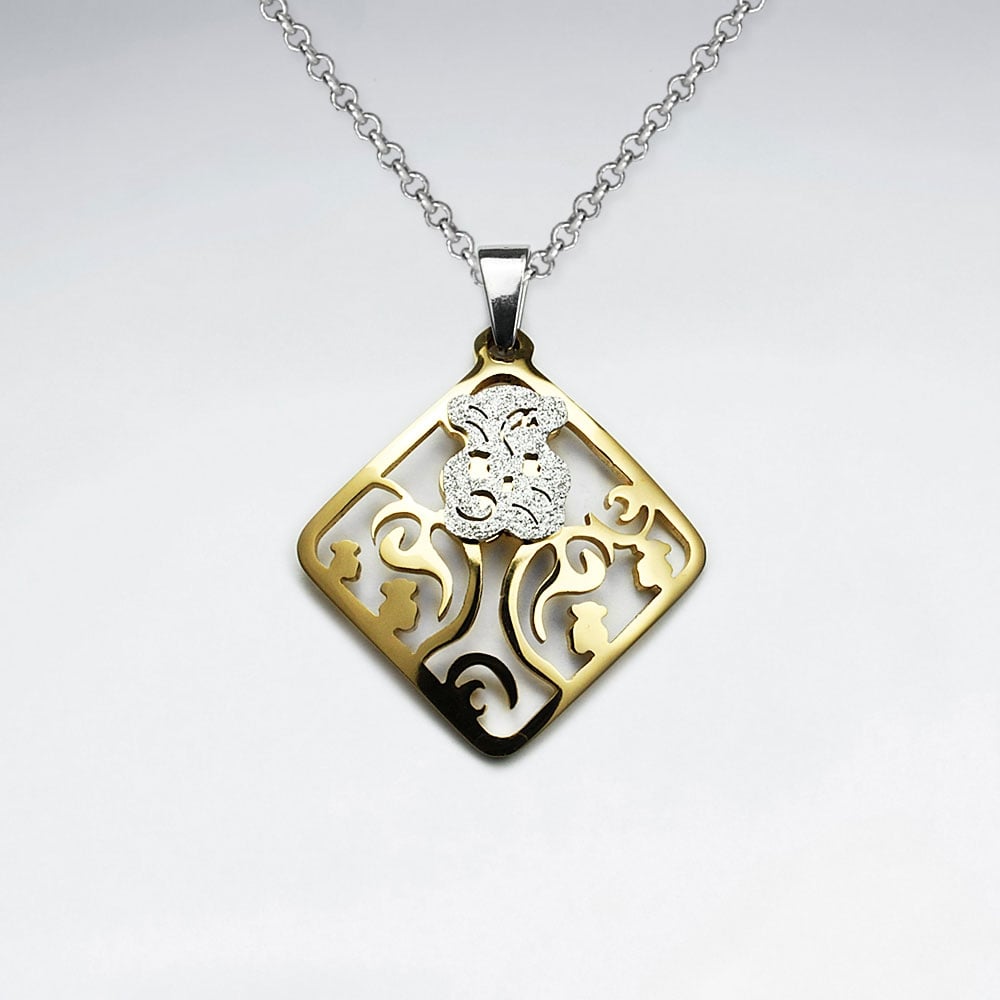 Stainless Steel Marquis Swirls Openwork Marquis Pendant