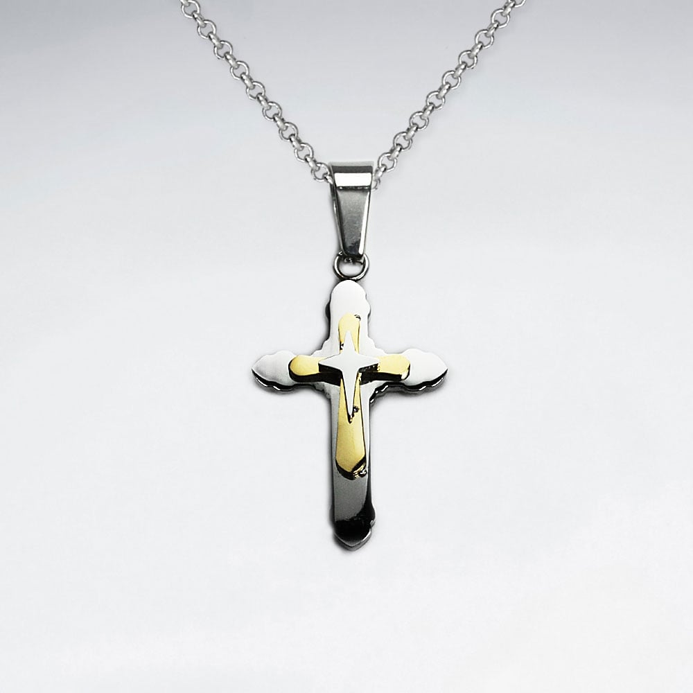 Stainless Steel Layered Cross Pendant