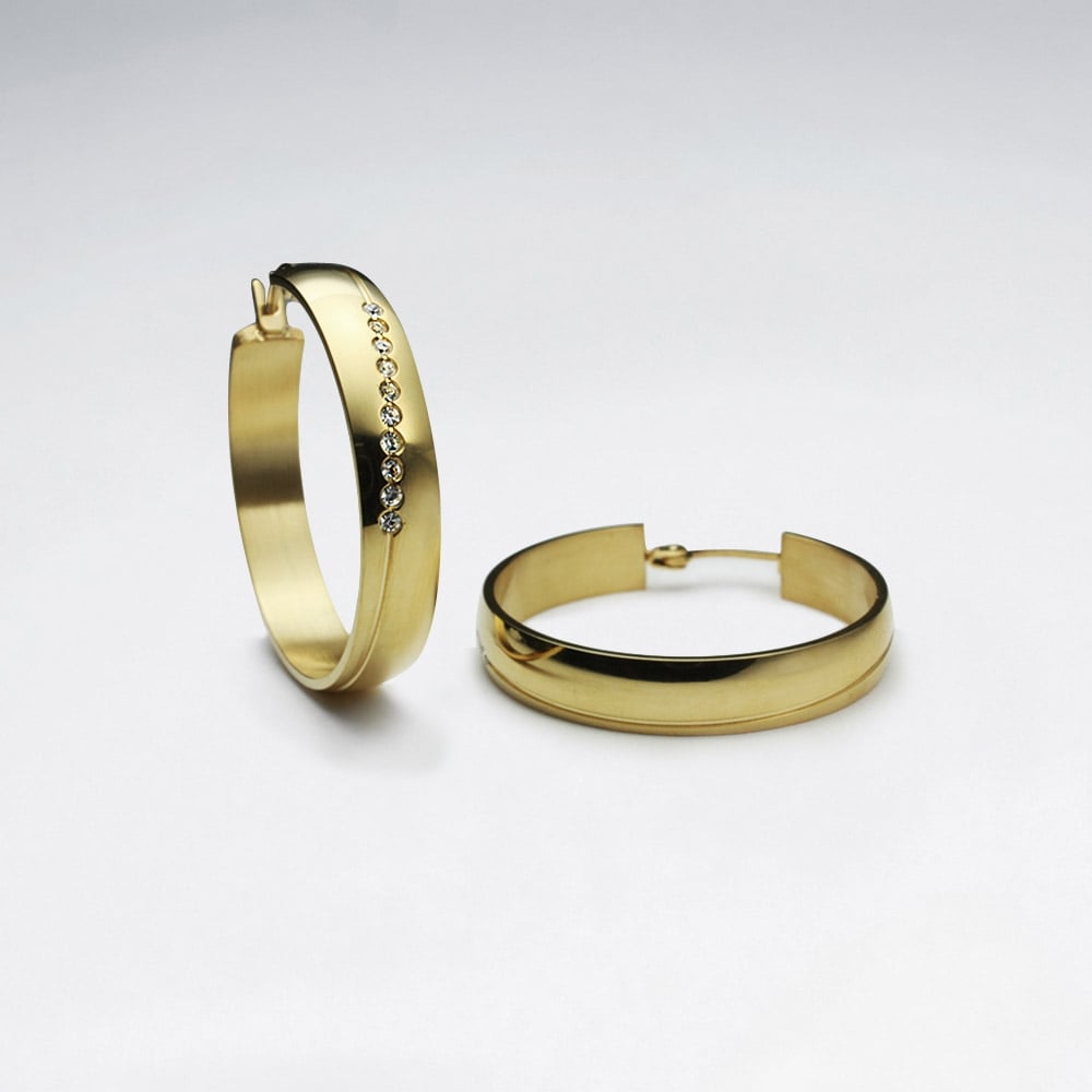 Stylish Stainless Steel & Crystal Studded Hoop Earrings