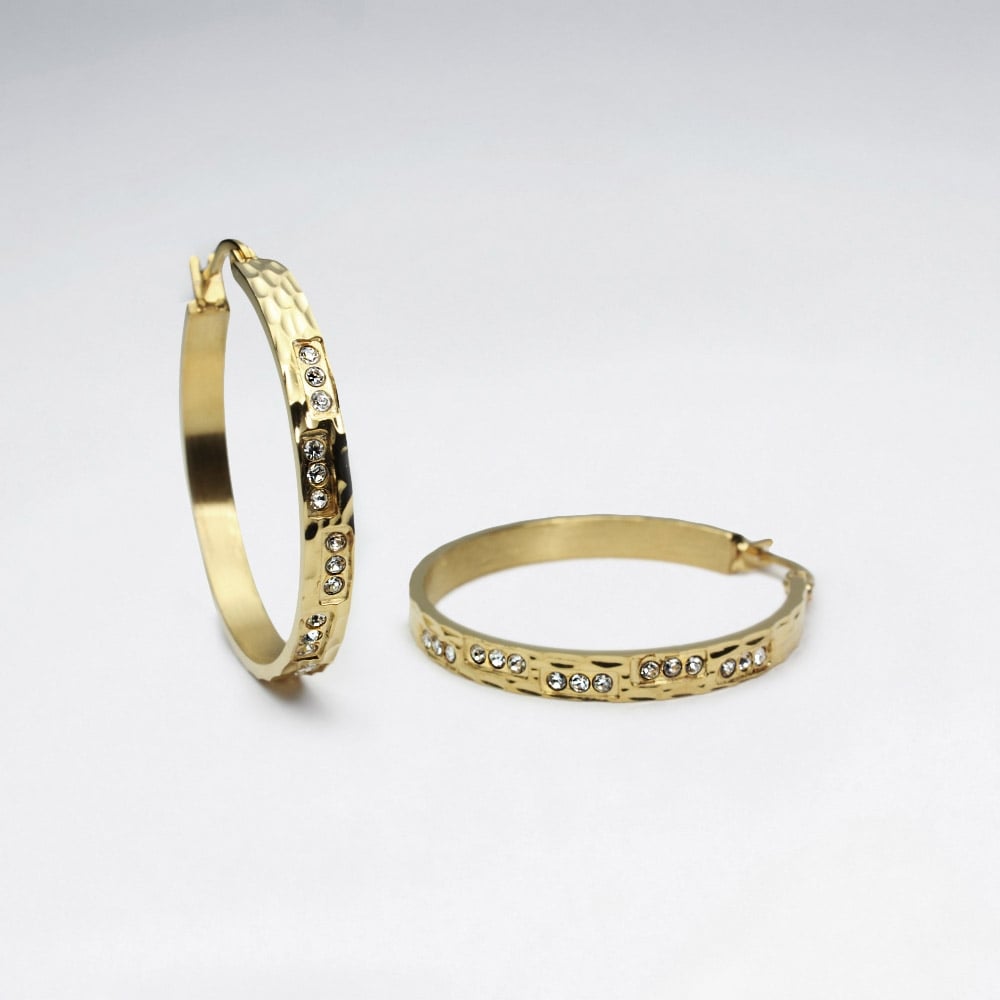 Thin Stainless Steel Crystal Hoop Earrings