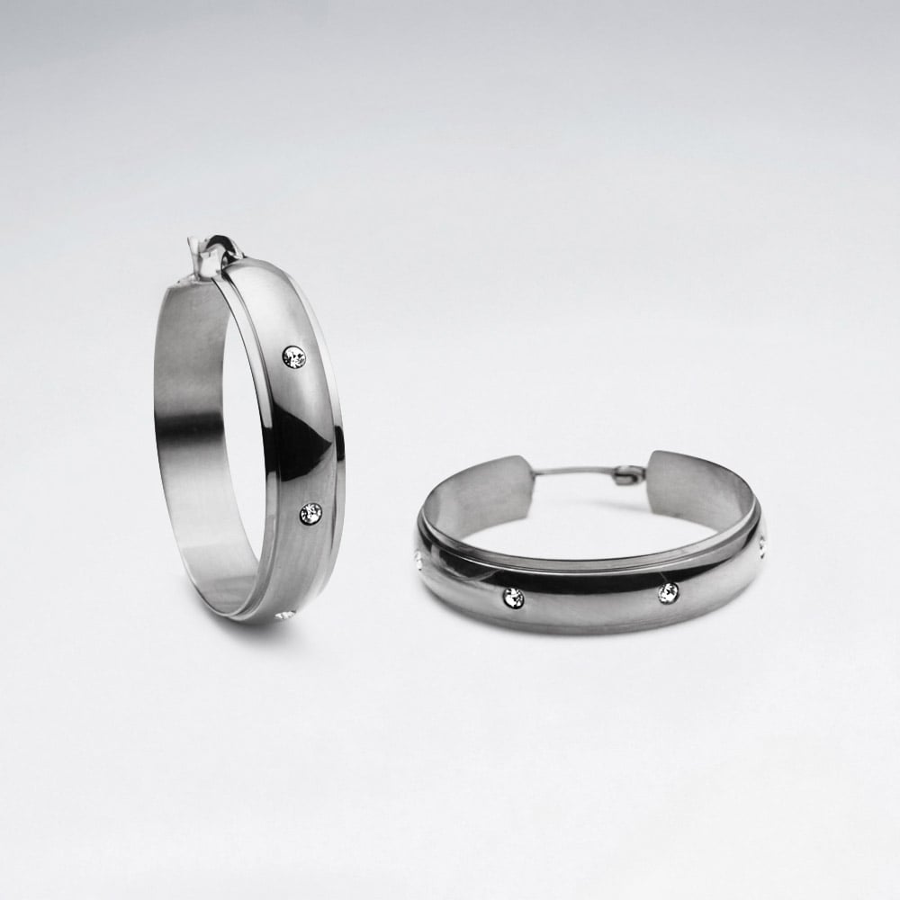 Modern Stainless Steel  Crystal Hoop Earrings