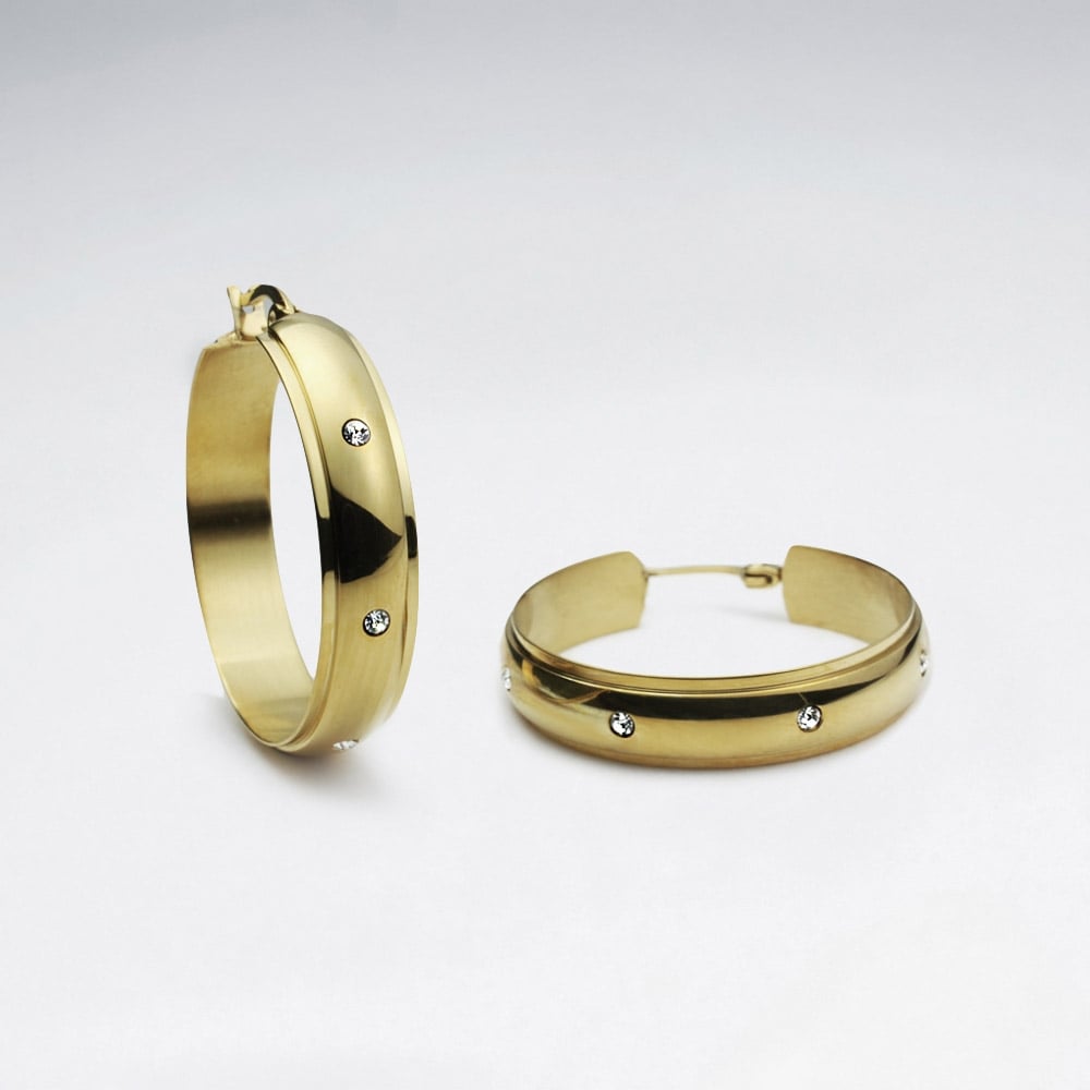 Modern Stainless Steel  Crystal Hoop Earrings