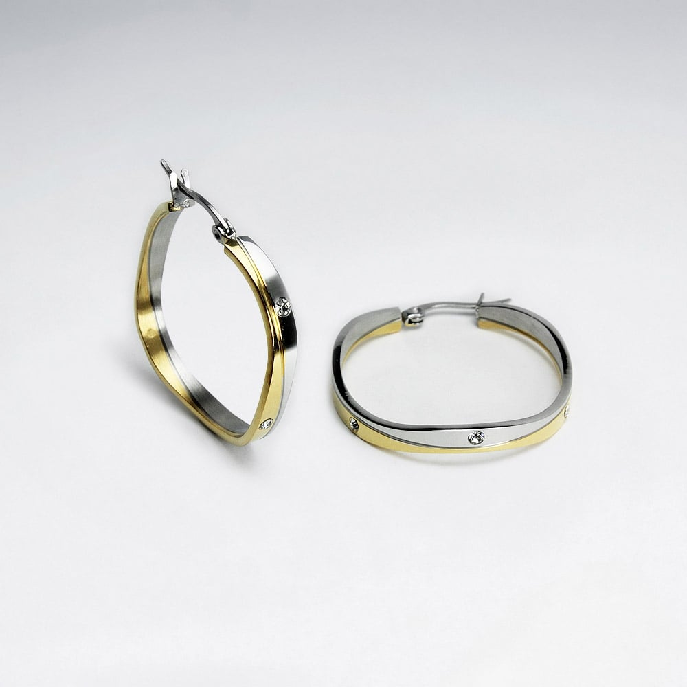 Stainless Steel & Crystal Lined Box Hoop Earrings