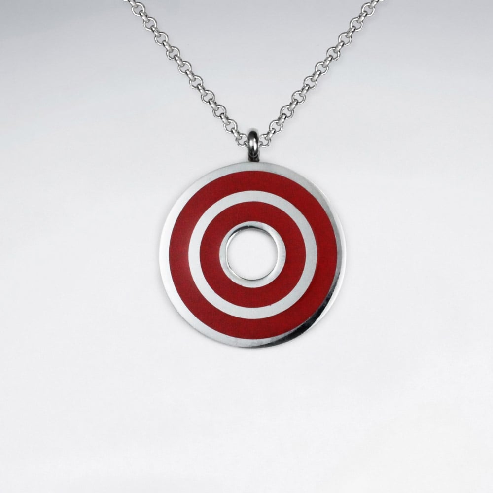 Stainless Steel Green Open Circle Target Pendant