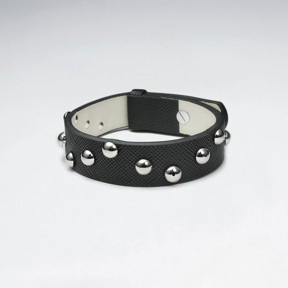 Wide Studded Stainless Steel Leather "Collar" Bracelet
