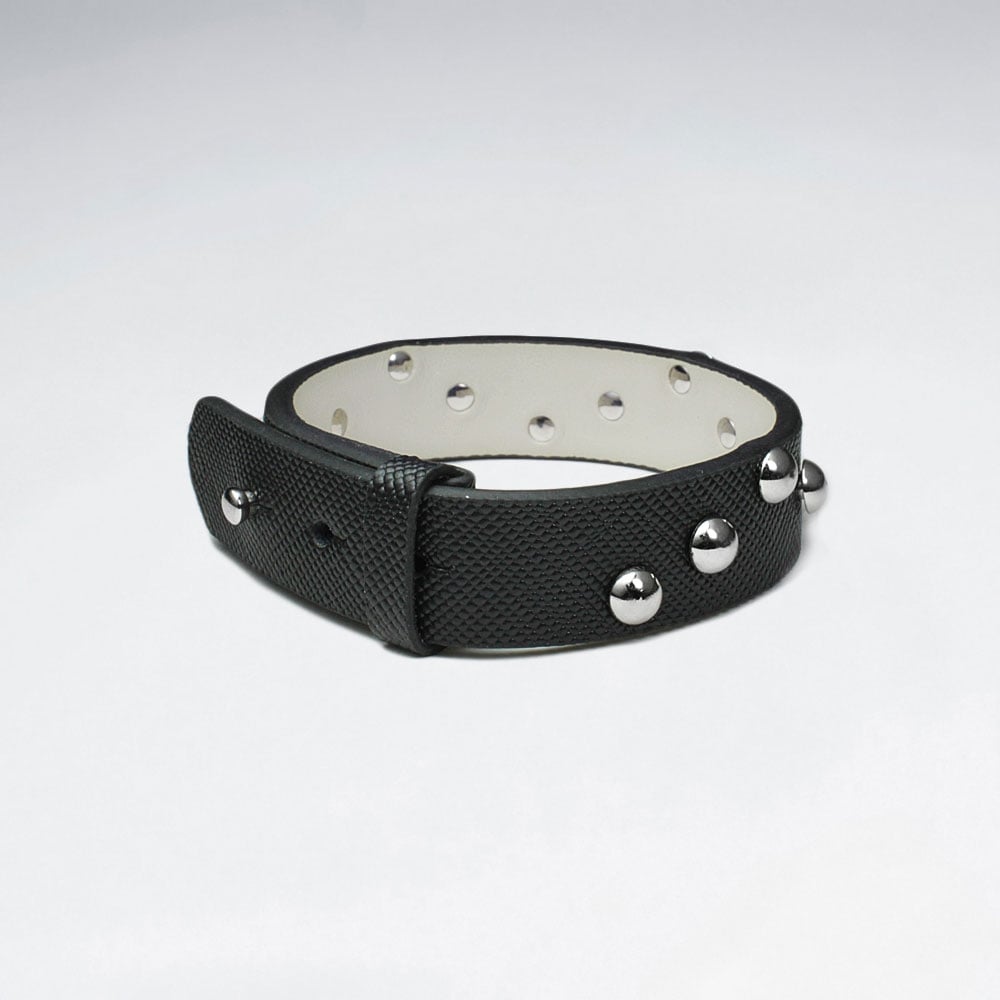 Wide Studded Stainless Steel Leather "Collar" Bracelet