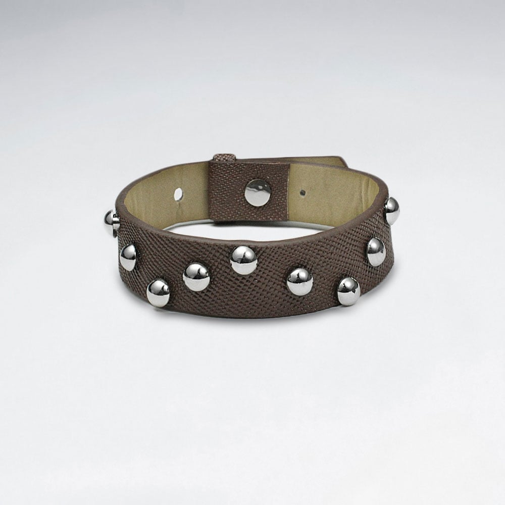 Wide Studded Stainless Steel Leather "Collar" Bracelet