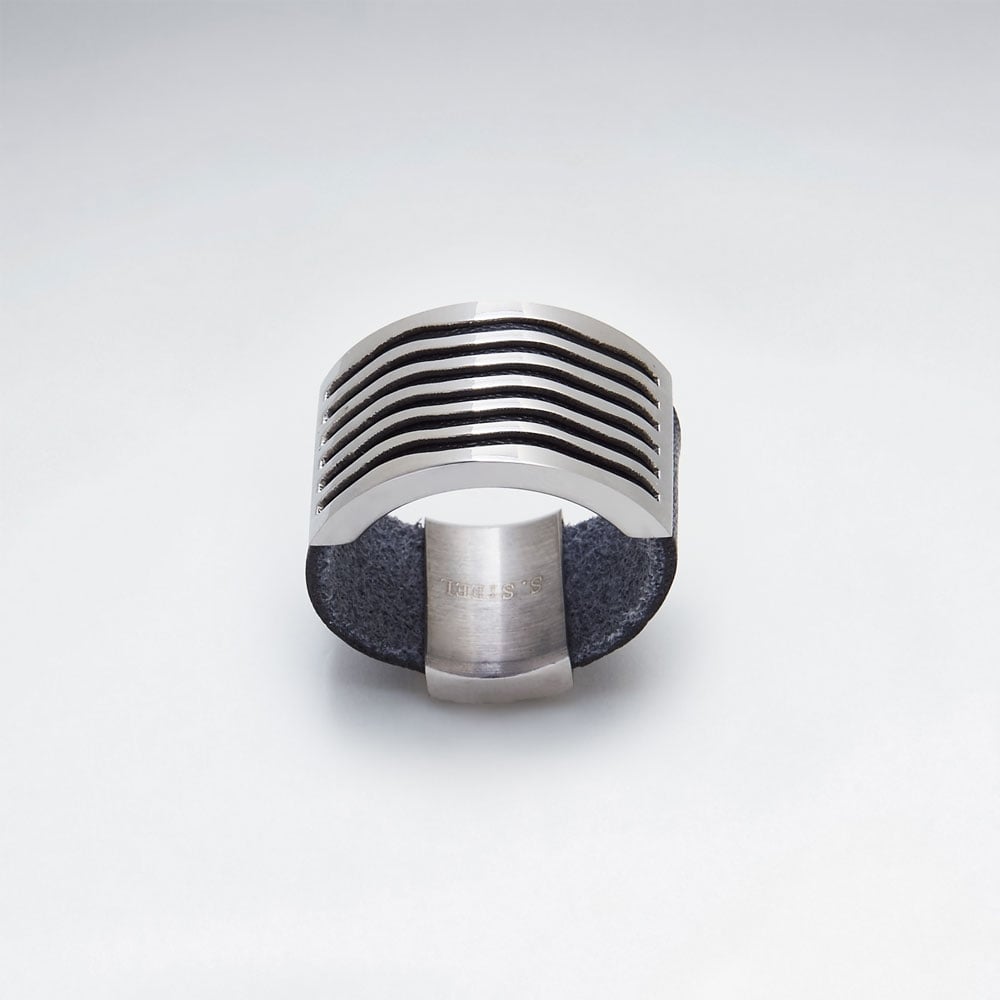 Stainless Steel Edgy Style Leather Ring