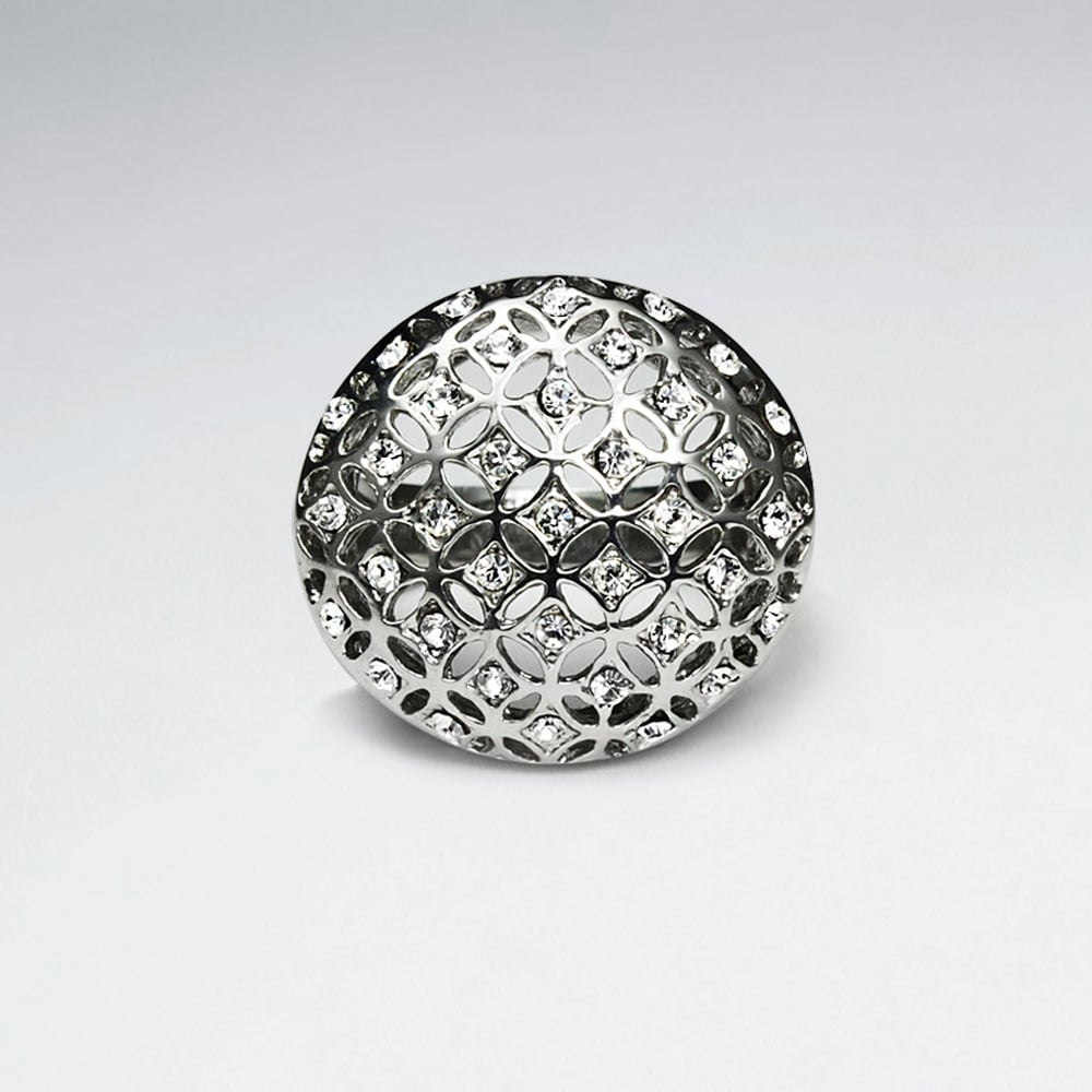 Stainless Steel Lattice Cut Crystal Woven Statement Ring