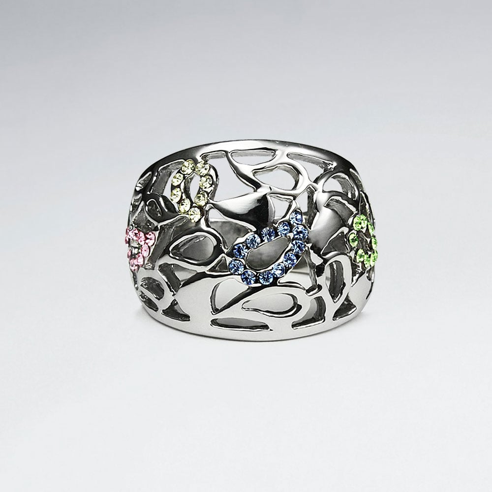 Stainless Steel Crystal Looped Openwork Design Ring