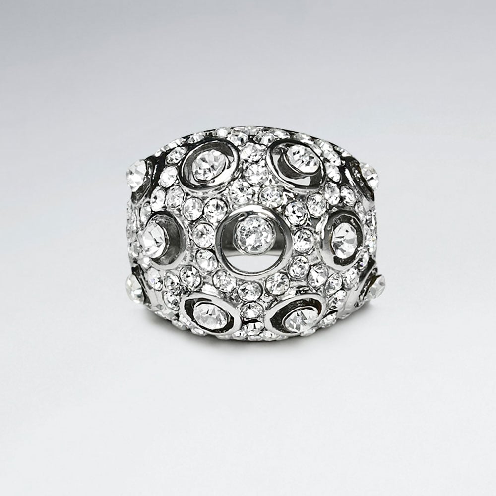 Stainless Steel Crystal Bling Cocktail Ring