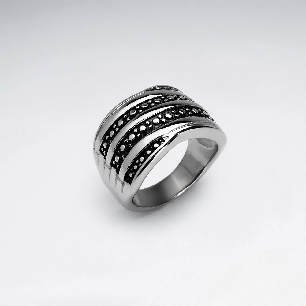 Stainless Steel Layered Texture Ring